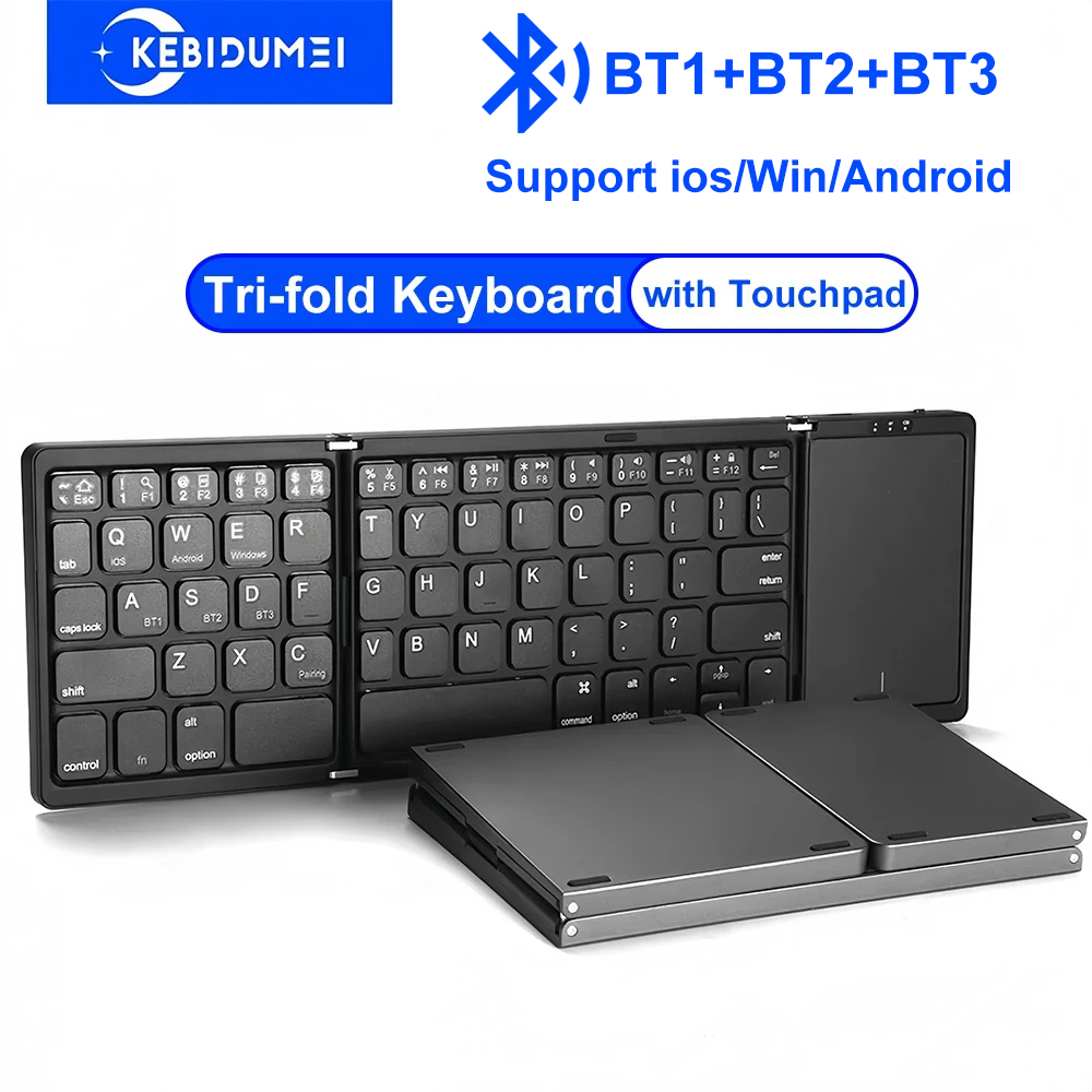 Android Tablet Gaming Accessories - KEBIDUMEI Three Bluetooth Keyboard Tri-fold Keyboard
